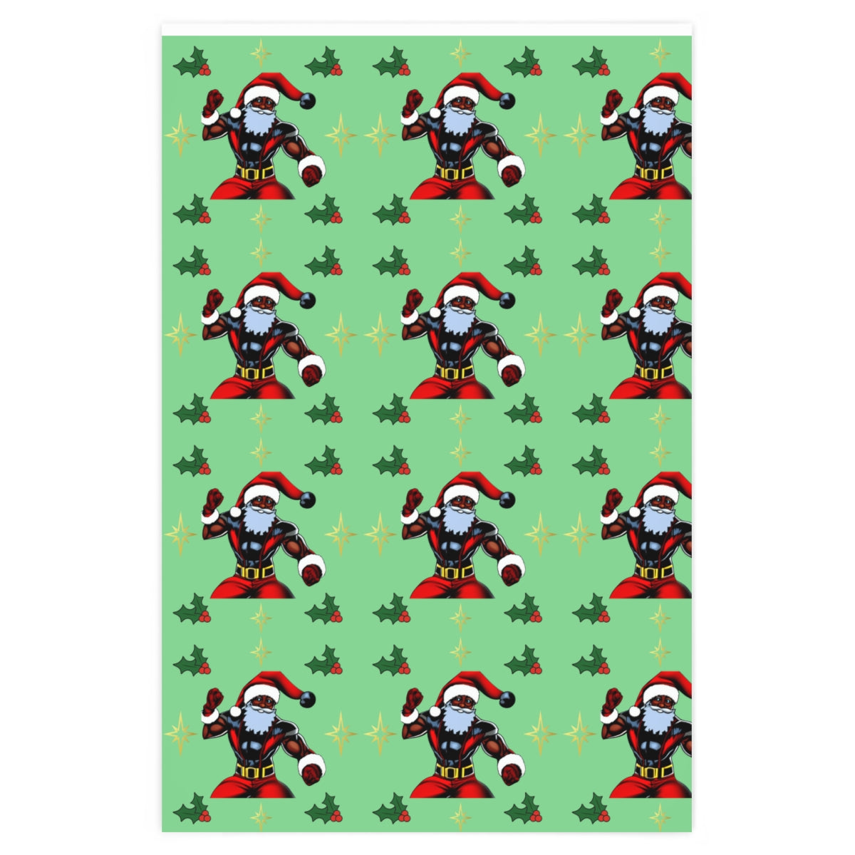Black Santa Superhero Wrapping Paper