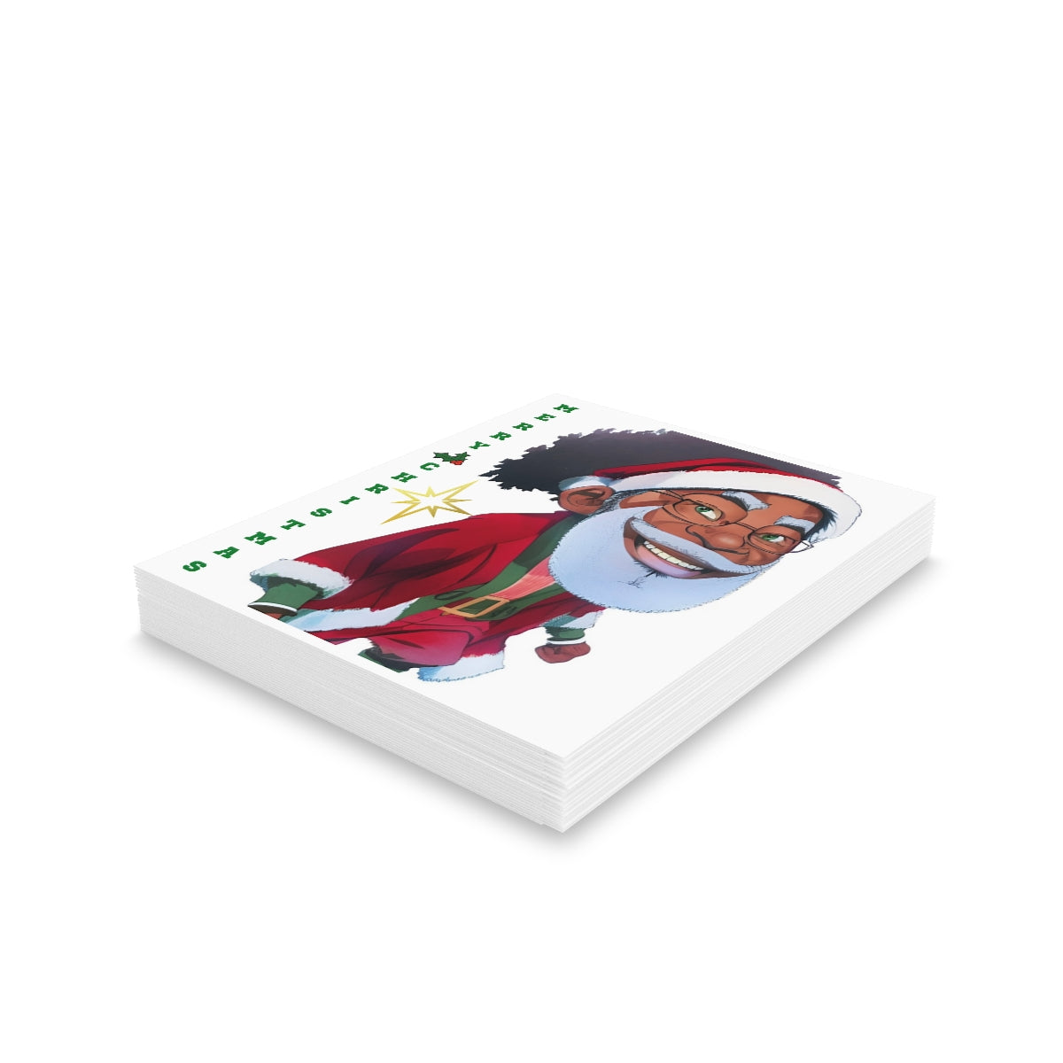Grey Beard Black Santa Greeting cards (8, 16, and 24 pcs)