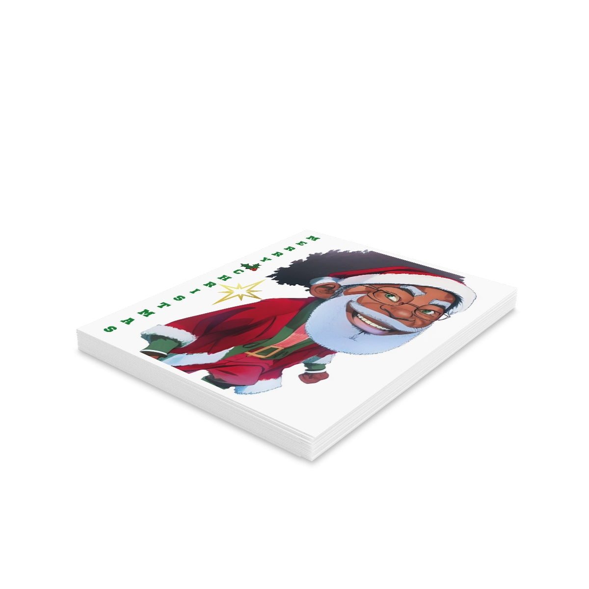 Grey Beard Black Santa Greeting cards (8, 16, and 24 pcs)