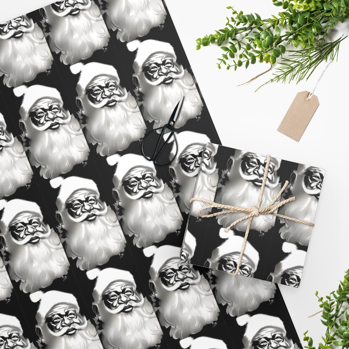 Black & White Santa Wrapping Paper
