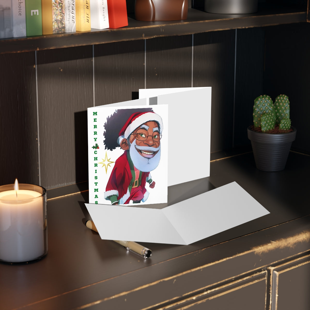 Grey Beard Black Santa Greeting cards (8, 16, and 24 pcs)